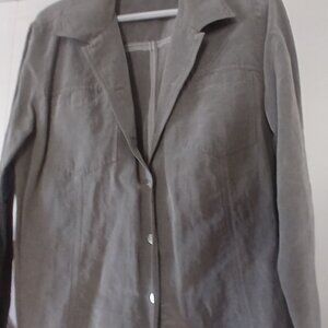 Chico's Design Silk Blend Gray Unlined Jacket, Long Sleeved Size 2